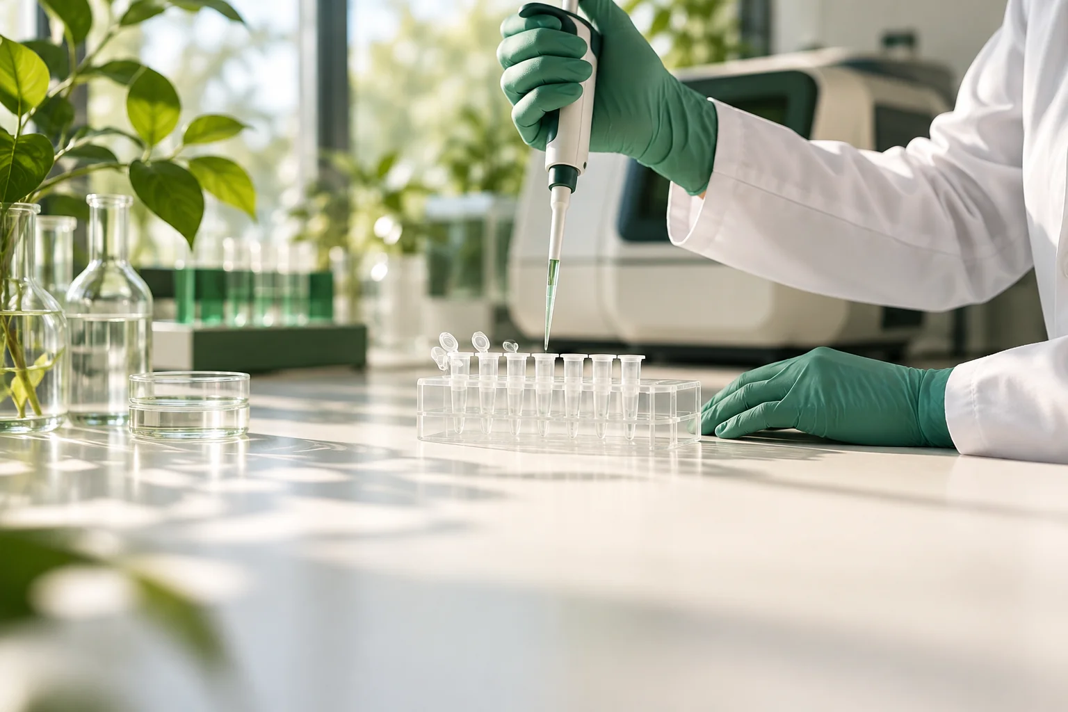 Illustration of a laboratory workbench, not a photograph of a Bio-Science International facility